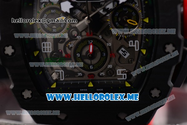 Richard Mille RM 11-03 Swiss Valjoux 7750 Automatic PVD Case with Skeleton Dial and Red Rubber Strap Arabic Numeral Markers - Click Image to Close
